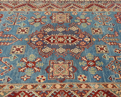 4x6 Blue Kuba Afghan Hand Knotted Wool Area Rug